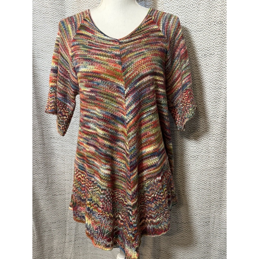 Faded Glory Colorful Knit Crochet Type Tunic BOHO Sweater Large